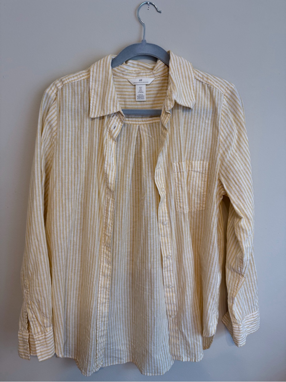 H&M yellow & White Striped Long-Sleeve Button-Down Shirt linen blend